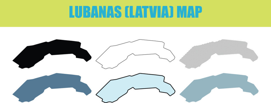 Lubanas Latvia map silhouettes and outlines in various modern styles for geographical representation