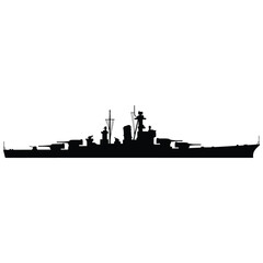 Vintage military battleship warship silhouette profile for history and gaming projects. © MdBacchu