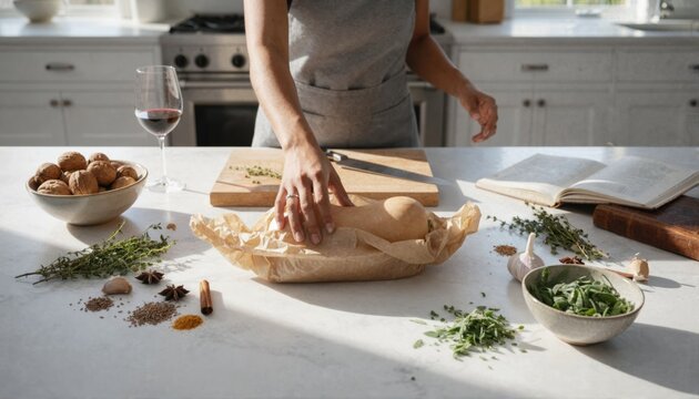 Preparing butternut squash in a bright modern kitchen