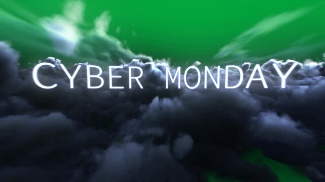 Camera passing though Cyber Monday text in clouds