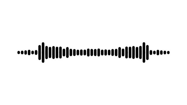 Black audio frequency bars jumping to music rhythm, black line audio wave visualization voice record, digital sound frequency equalizer line, audio sound waves animation on white screen. 4k video