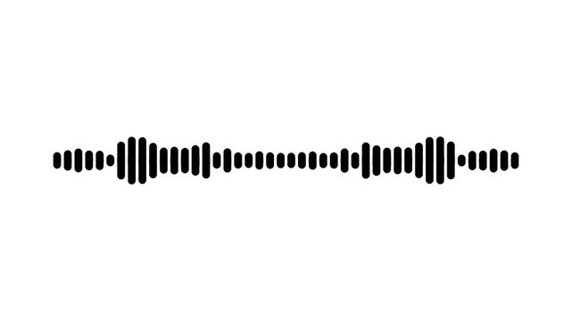 Black audio visualization, minimalist wave form audio, audio waveform spectrum animation, equalizer audio signal, black line digital minimalist voice and soundtrack wave equalizer on white screen. 4k