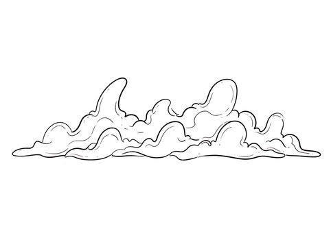 Minimalist line drawing of fluffy cumulus clouds in sky transparent background