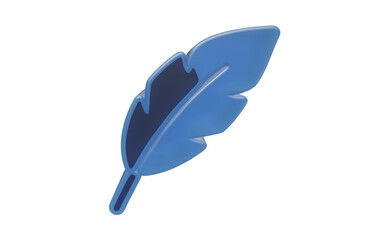 A simple blue feather icon with a shadow effect, isolated on a white background, symbolizes lightness, writing, and creativity. 3D Icon © raseldesigner93