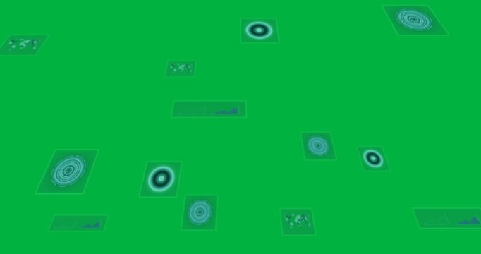 Animation of multiple scopes and world map scanning and processing on black background