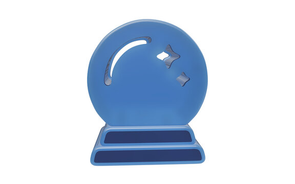 A blue crystal ball sits on a stand, representing magic and mystery. 3D Icon