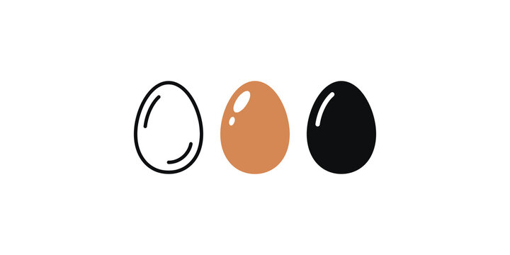 Set of chicken egg icons in outline solid and colored styles for food industry.