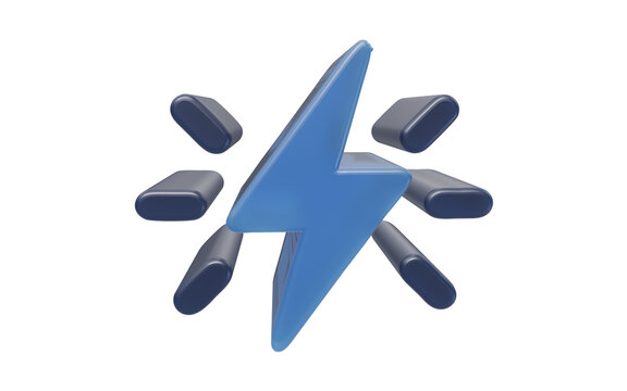A bright blue lightning bolt icon, symbolizing energy and power, is depicted with radiating lines, conveying a sense of dynamism and connectivity. 3D Icon