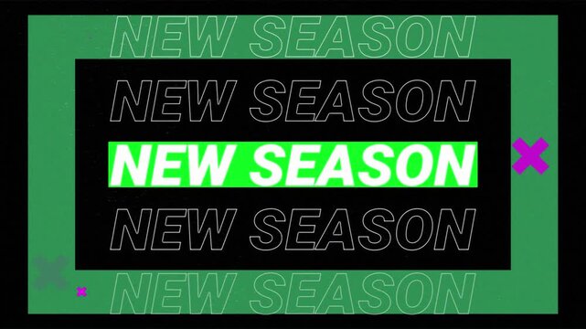 Animation of new season text in repetition on grey and black background