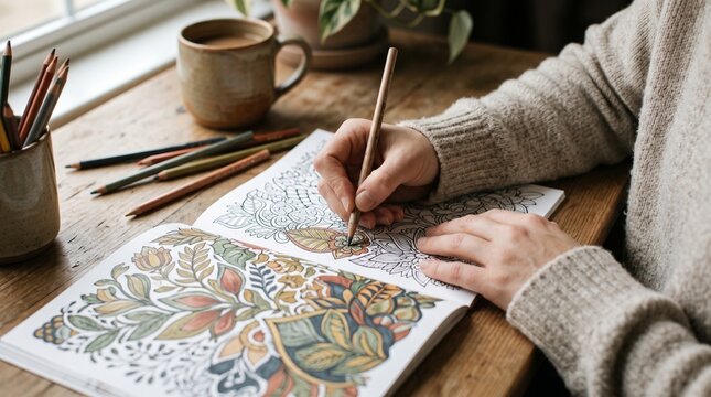 Coloring anti-stress mandalas.  Mental Health 
