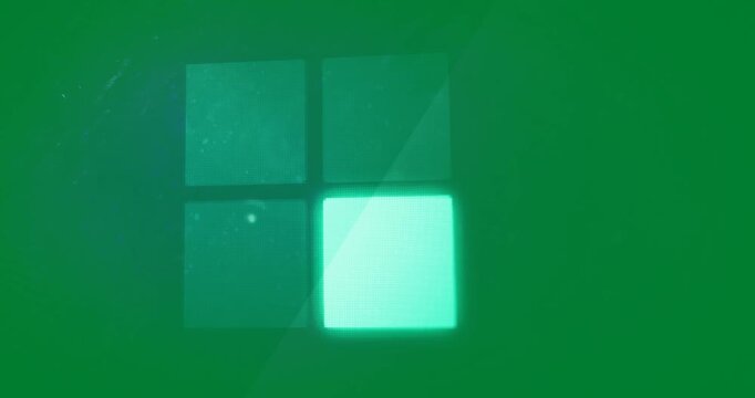 Animation of four blue loading squares, moving on black background