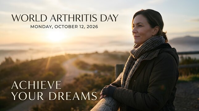 Woman smiling while looking at the sunrise over a foggy landscape with peaceful