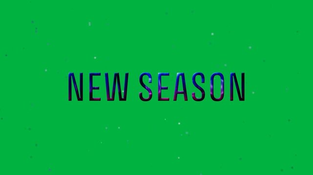 Animation of new season text in purple and blue, with floating dots on transparent background