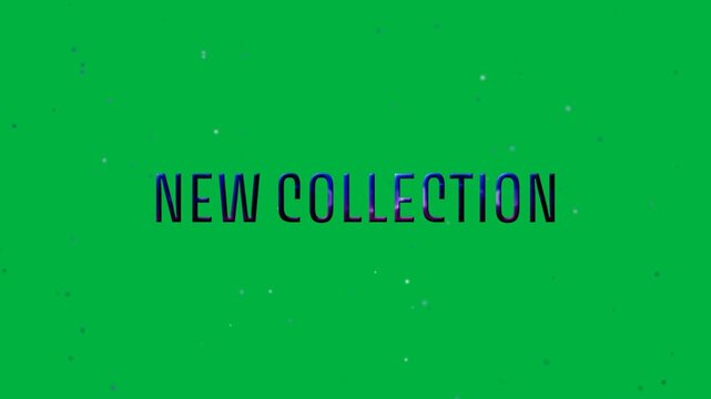 Animation of new collection text in purple and blue, with floating dots on transparent background