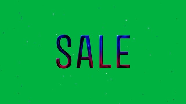 Animation of sale text shiny pink and blue letters, on transparent background