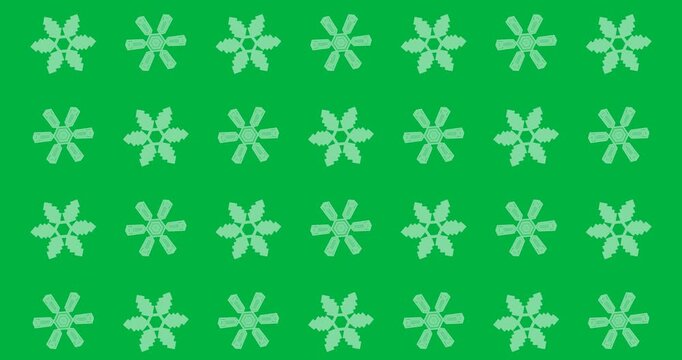 Animation of white snowflake pattern on transparent background