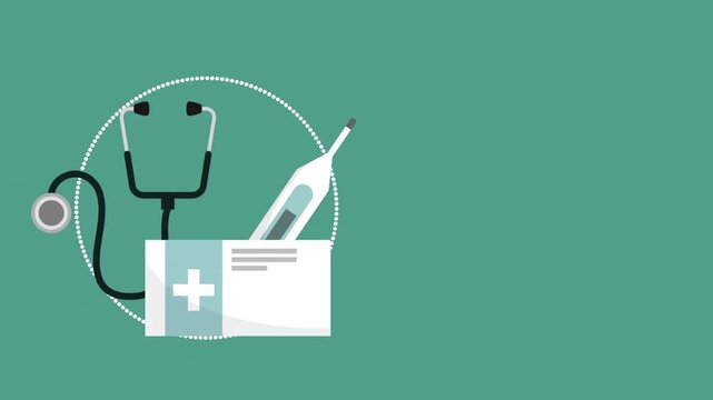 Cartoon Stethoscope Thermometer and Medical Kit Illustration