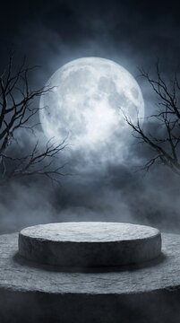 Spooky Halloween full moon podium