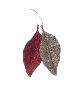 Bright, shiny, decorative Christmas leaves isolated on a white background.