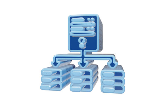 Database Architecture Illustration: A 3D illustration depicting a central database server connected to multiple storage units, symbolizing data management and network infrastructure.