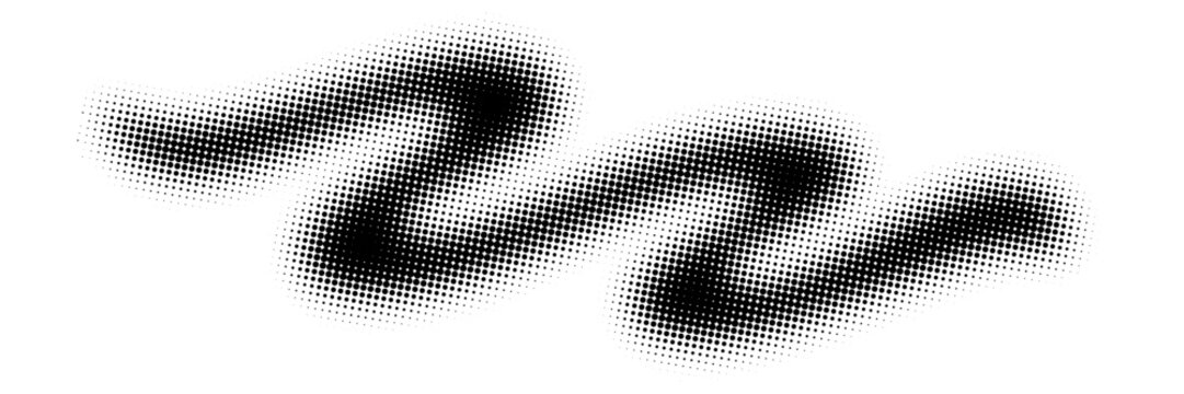 Monochrome halftone dotted illustration, abstract dynamic wave, ribbon pattern. Curved line with halftone effect, flud design. Vector minimalist background. Overlay template Vector.