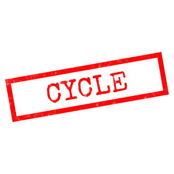 Red rubber stamp with the word cycle inside a rectangular box