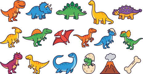 Kawaii dinosaur collection with cute cartoon prehistoric characters like T-Rex Triceratops and Stegosaurus vector illustrations © Manik