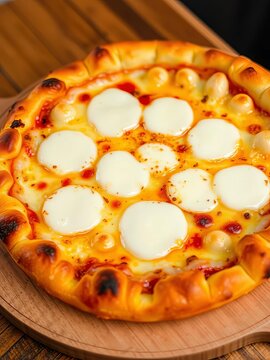 Golden crust pizza with melted mozzarella cheese, golden brown, savory