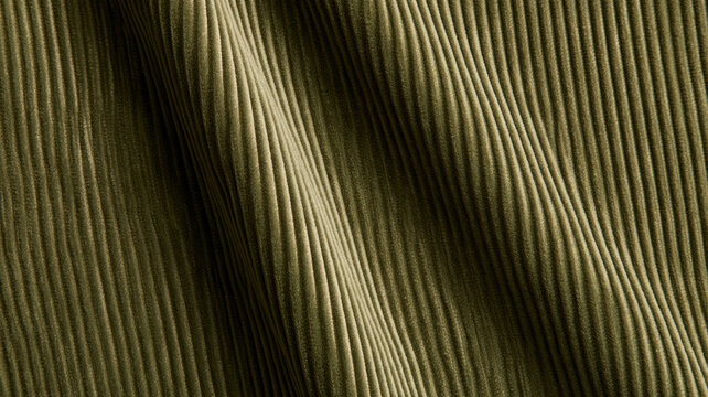 Olive green corduroy fabric showing rich texture and vertical ridges, creating a warm, comfortable background for textile, fashion, and upholstery concepts