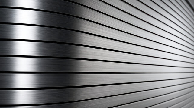 Brushed metal surface featuring parallel horizontal lines, reflecting light and creating a modern, industrial texture, perfect for technological and design concepts