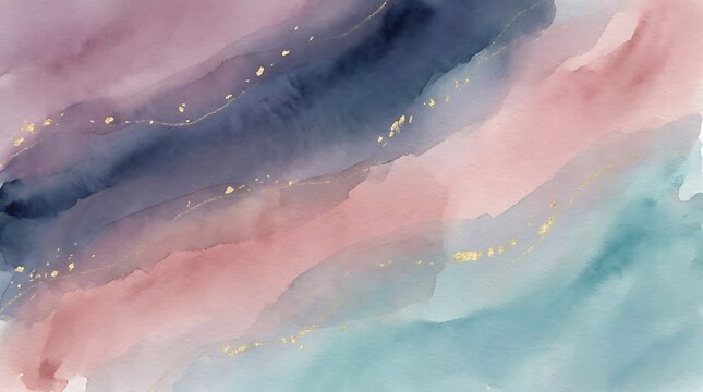 Abstract watercolor brush strokes with gold accents