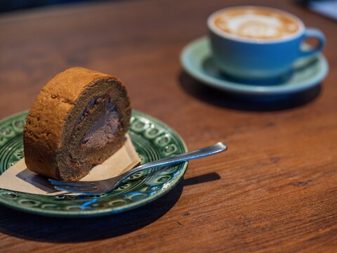 Coffee Roll Cake Cafe Dessert Wide View