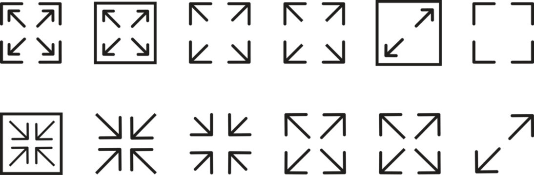 Set of fullscreen and minimize interface icons for digital devices