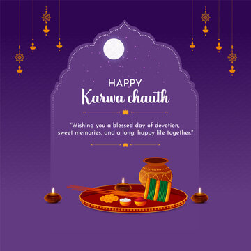 Karwa Chauth Married women Indian festival celebration Poster, Banner or greeting card design Vector Illustration.