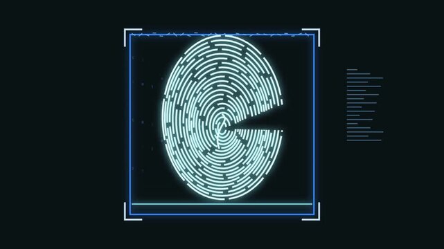 Futuristic biometric fingerprint scanner interface digital motion graphic video clip featuring cyber security identification systems in action
