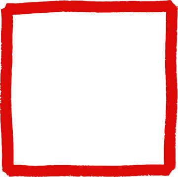 Red hand drawn square frame with a textured crayon or chalk style outline isolated on a plain white background, for framing or text isolated on a transparent background