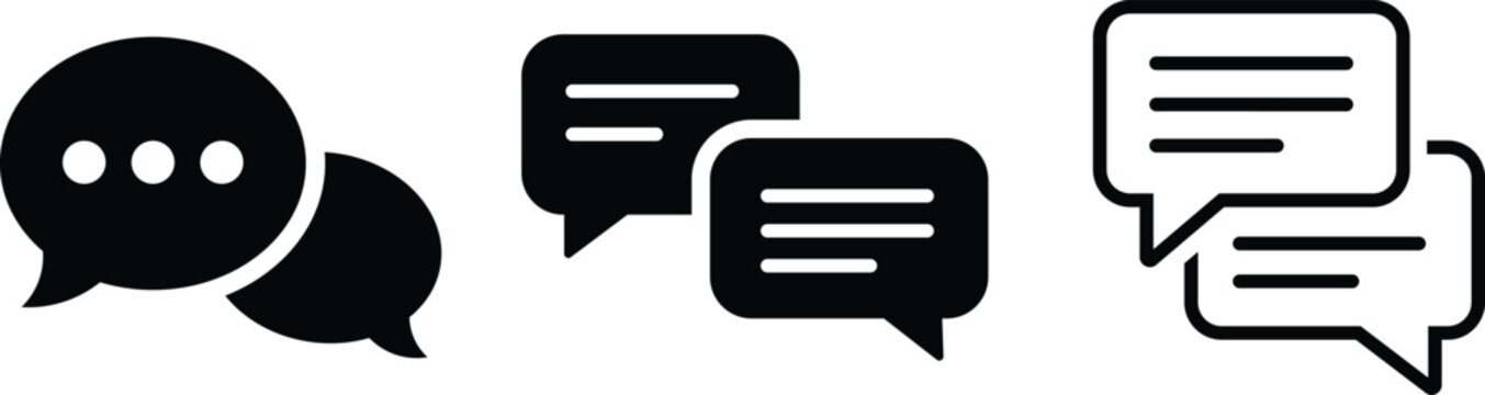 Black Speech Bubble Chat Icons Set For Communication And Messaging Design