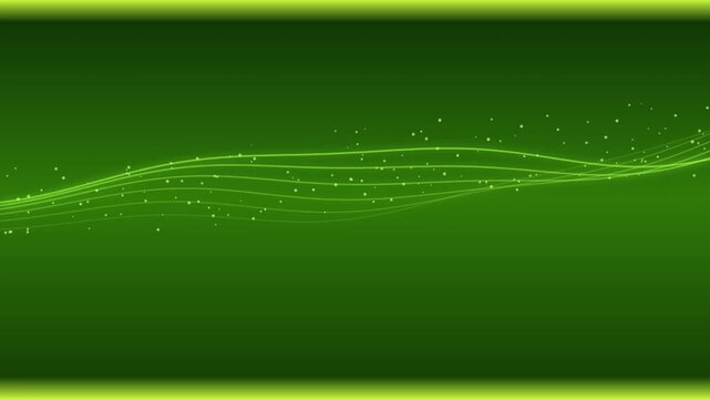 Glowing green wave lines moving across dark backdrop in abstract digital motion clip loop background