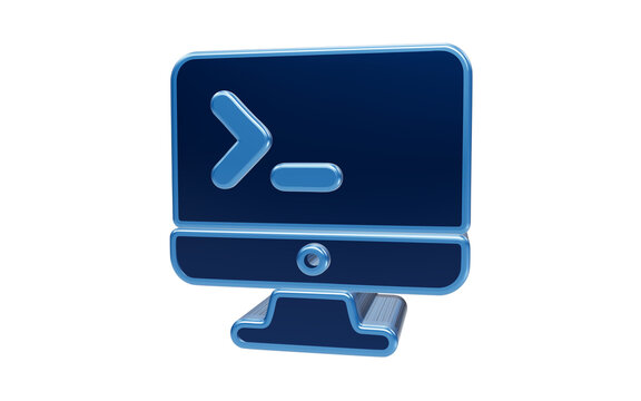 Command Line Interface Icon: A sleek, blue 3D icon representing a computer monitor displaying a command-line interface. The iconic greater-than symbol and underscore suggest coding, programming.