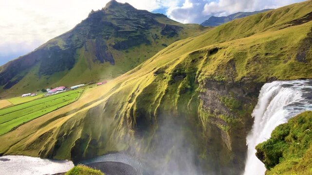 Seljalandsfoss Waterfall with Path Behind Falling Water in Iceland