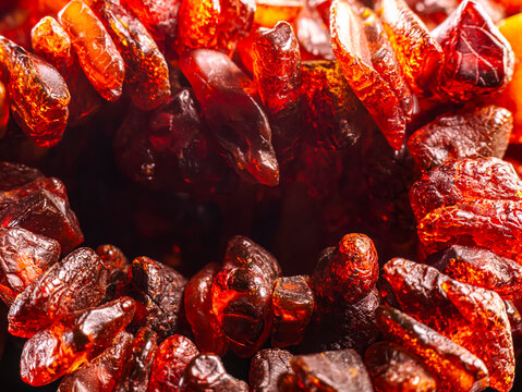 Closeup of Baltic amber necklace stones