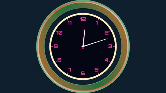Analog clock face showing time passing with moving hands on a dark