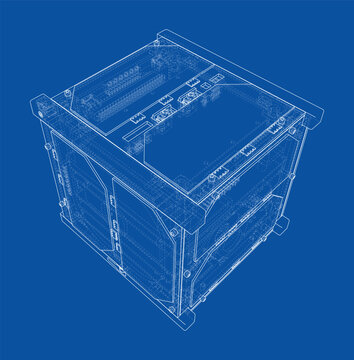 computer server rack blueprint. Vector