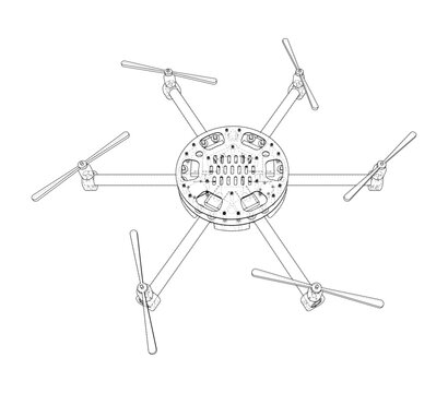 drone top view wireframe illustration. Vector