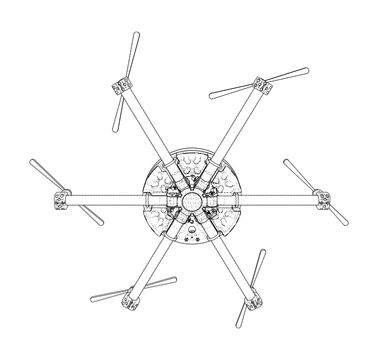 drone top view wireframe illustration. Vector