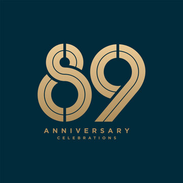 89 Years Anniversary Elegant Gold Geometric Number Logo Design