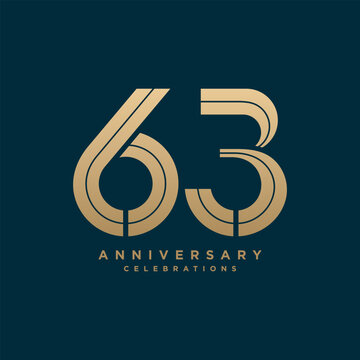 63 Years Anniversary Premium Gold Geometric Number Logo Design