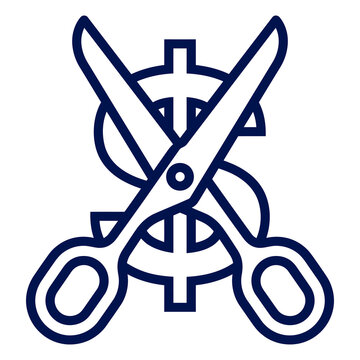 Scissors cutting a dollar sign icon representing cost reduction with price cut budget cut financial savings