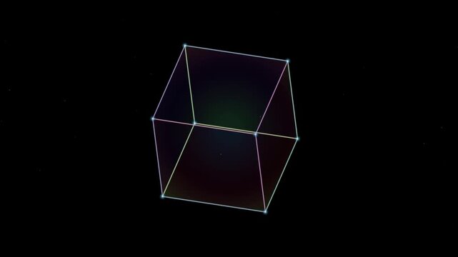 Futuristic glass iridescent 3d cube rotating motion graphic seamless loop background