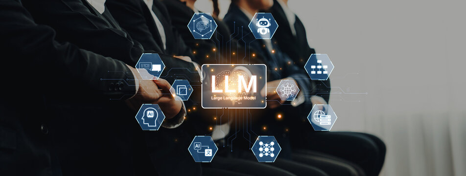 Large Language Model LLM processing data. Represents deep text learning, natural language processing NLP AI tech, transformer architecture, and generative AI deep learning future technology. Corpus